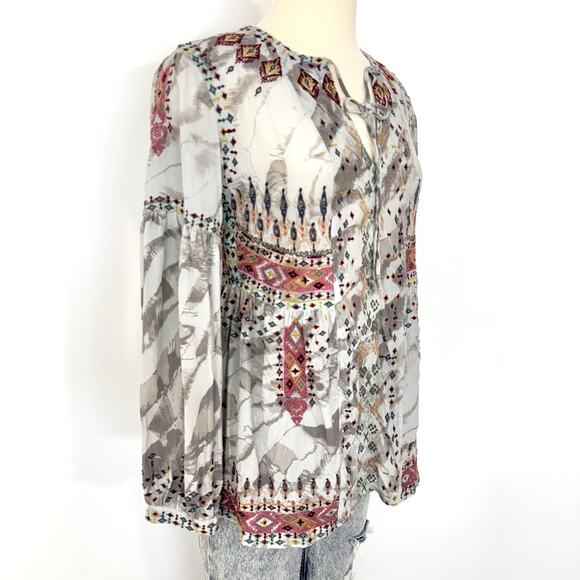 Johnny Was Deliza Silk Embroidered Long Sleeve Tunic Top Blouse Gray Boho XS - Picture 5 of 13